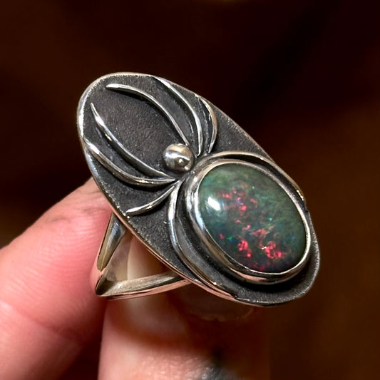 Black Opal spider ring- size 8