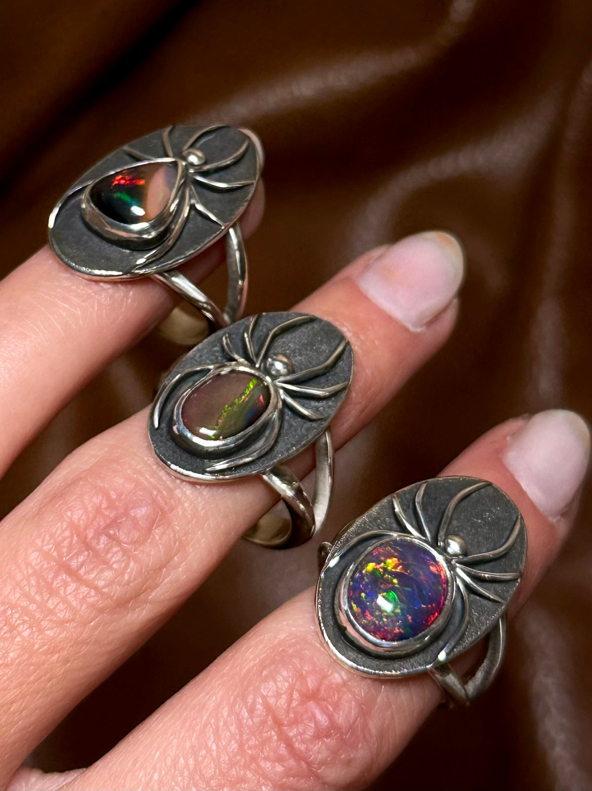 Black Opal spider ring- size 6.5