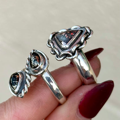 Chained Snowflake Mohawkite ring- size 7