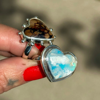 Atlas Heart White Plume Agate Ring- size 7.5