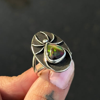 Black Opal spider ring- size 7.5