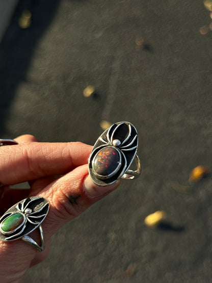 Black Opal spider ring- size 8