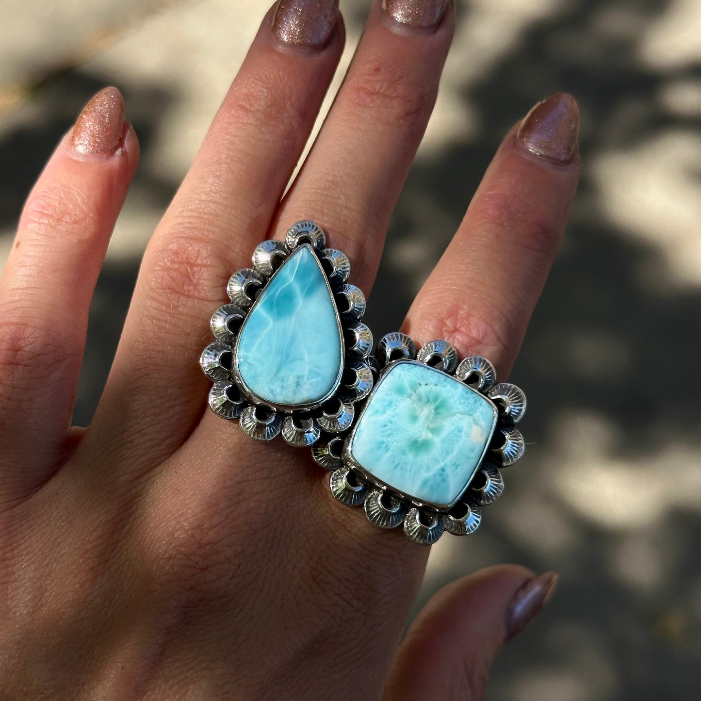 Larimar scalloped statement ring- size 6.5