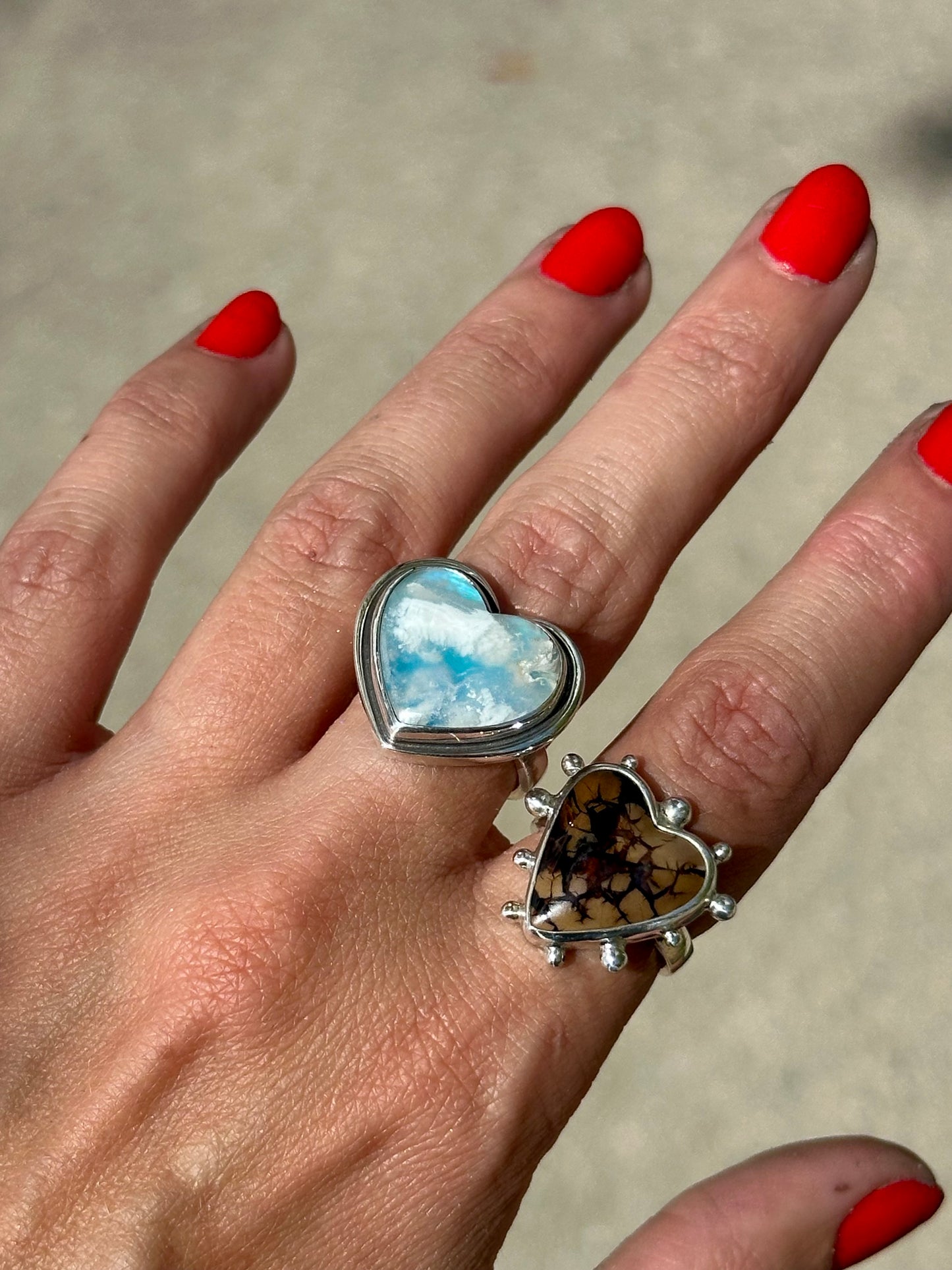Atlas Heart White Plume Agate Ring- size 7.5