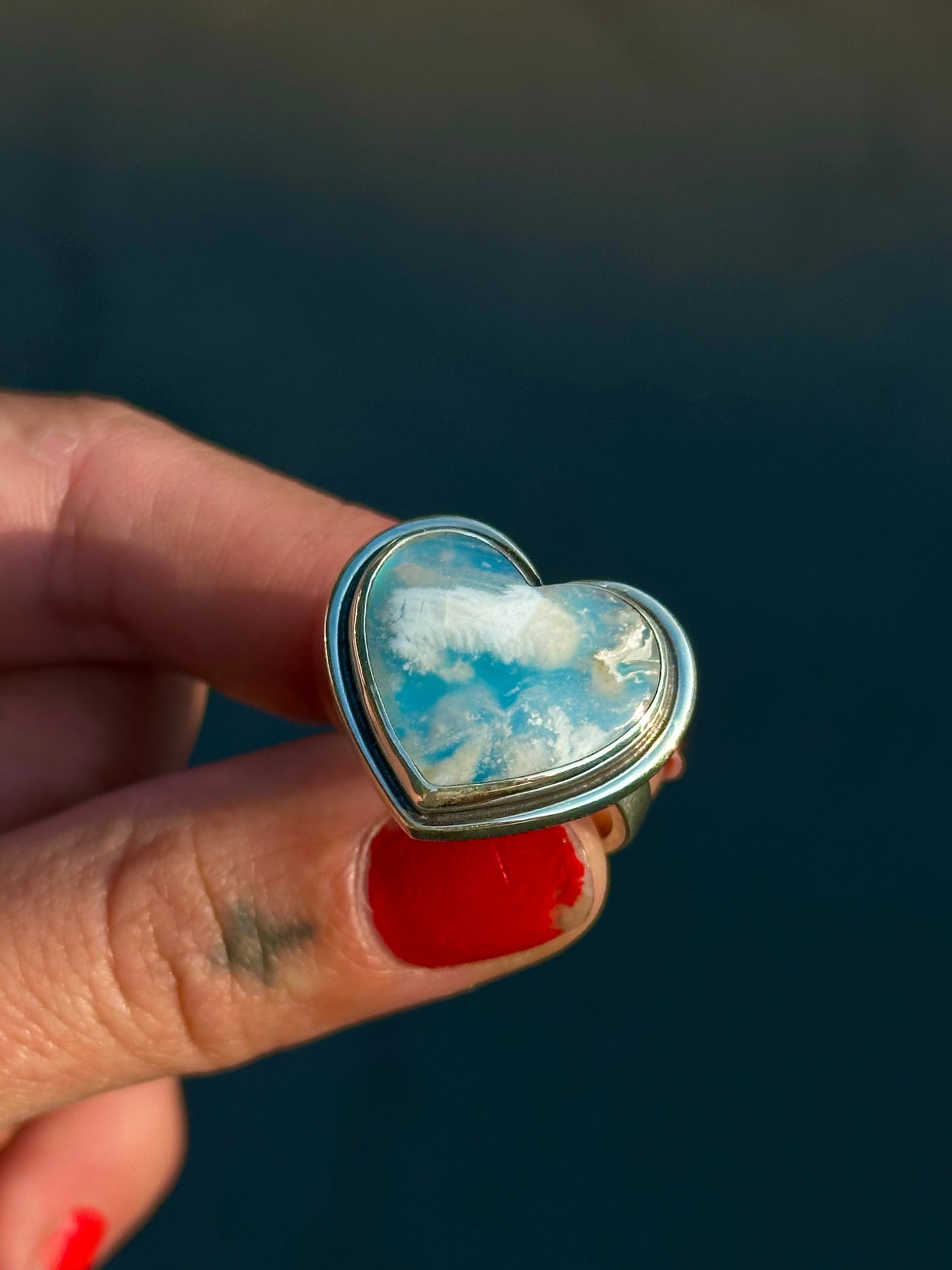 Atlas Heart White Plume Agate Ring- size 7.5