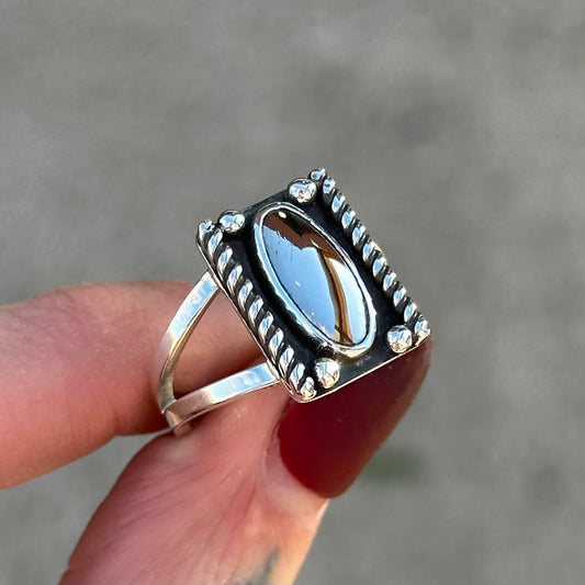 Mohawkite Oval Shield ring- size 9