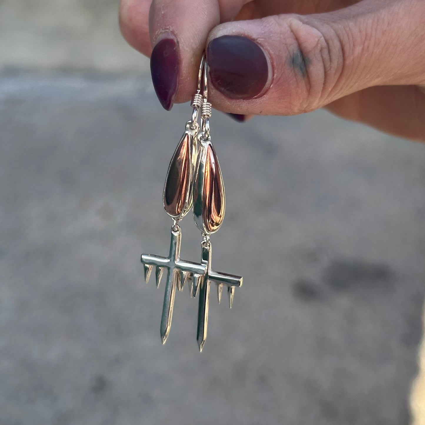 Native Copper Drip Cross earring set