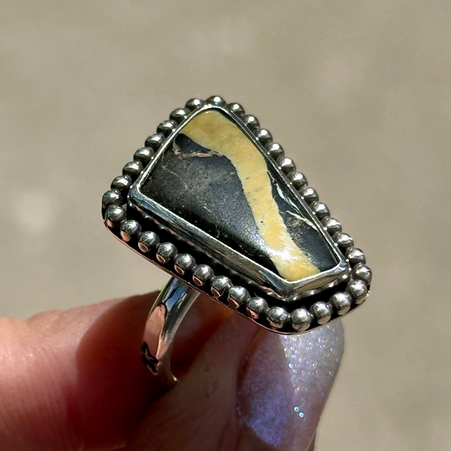 San Pedro Ribbon Variscite Tornado ring- size 8