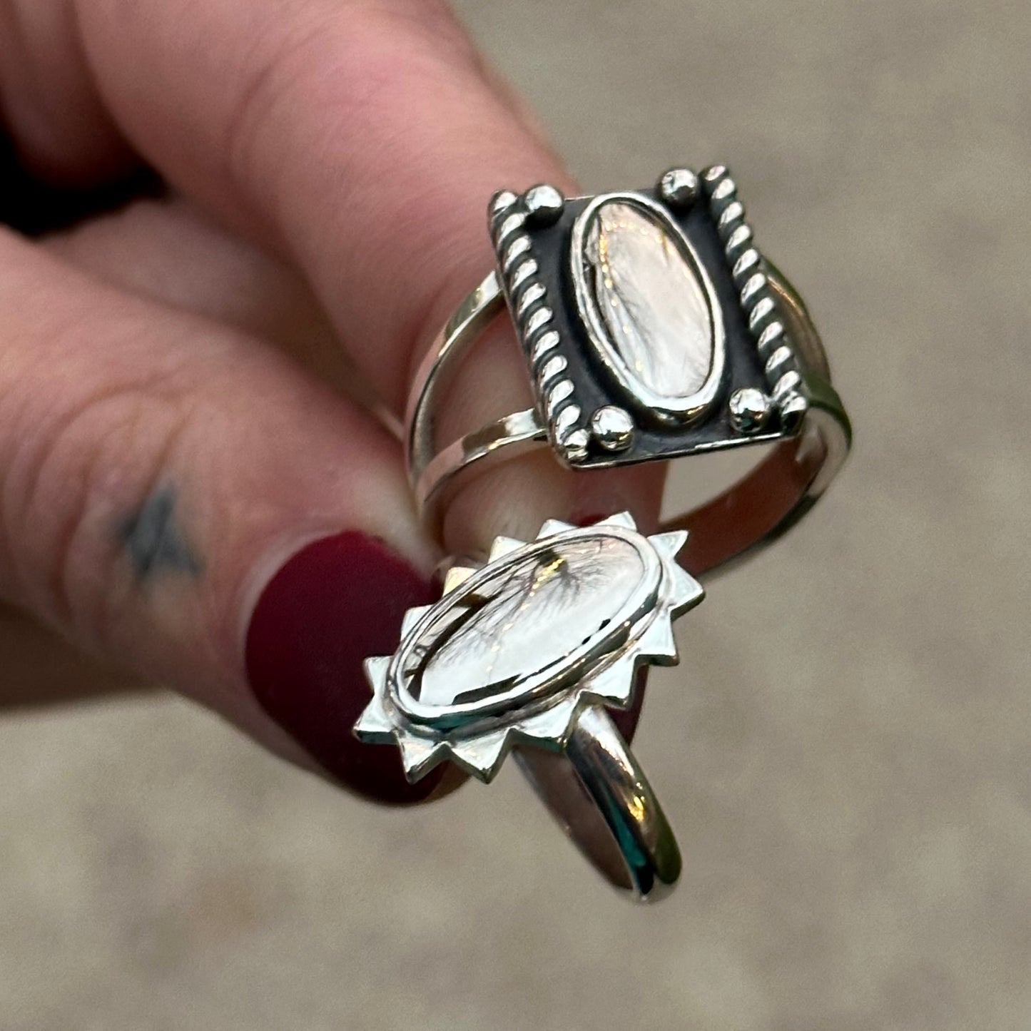 Mohawkite Oval spiked ring- size 6.25