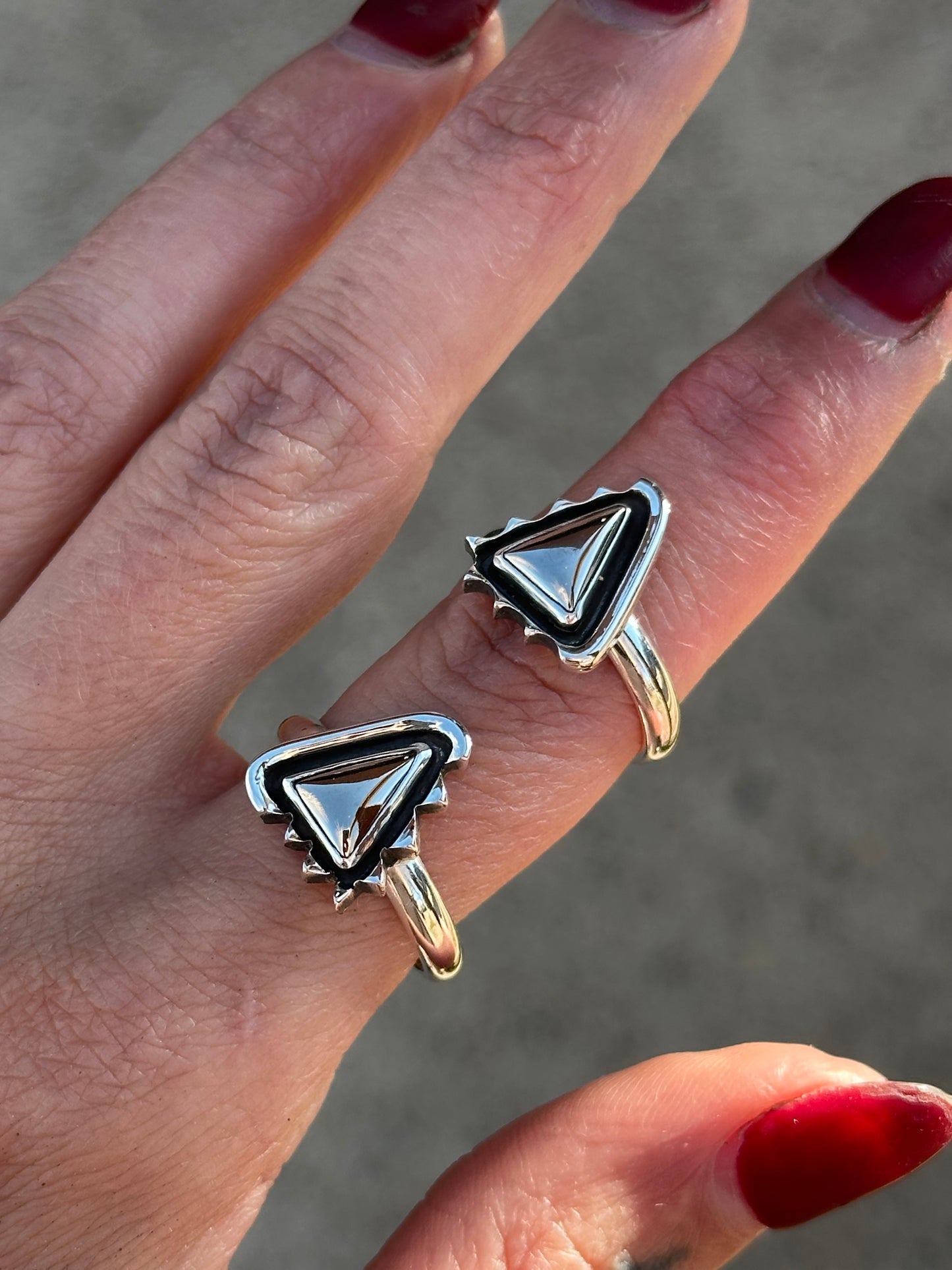 Mohawkite Triangle half-spiked ring- size 9