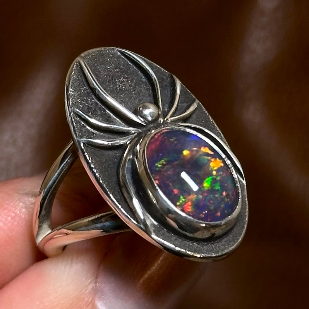 Black Opal spider ring- size 6.5