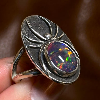 Black Opal spider ring- size 6.5