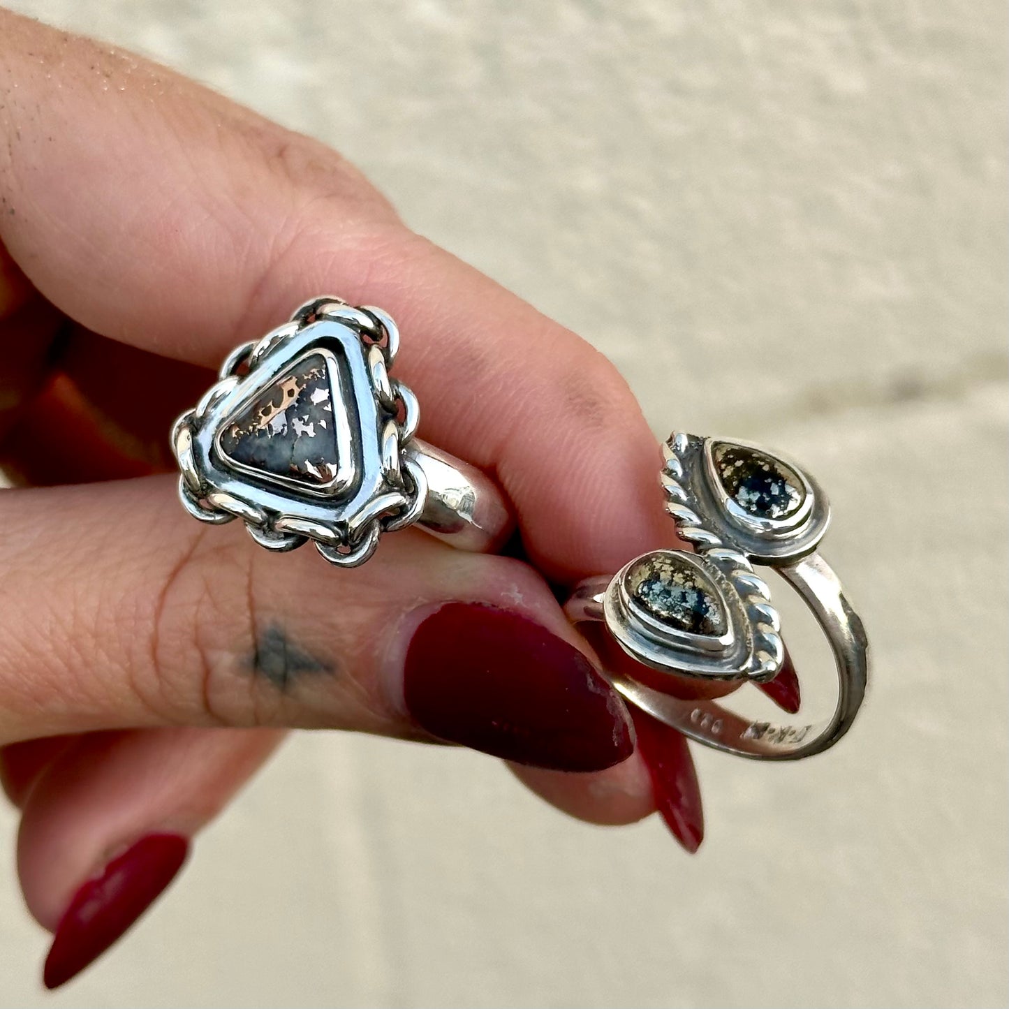 Chained Snowflake Mohawkite ring- size 7