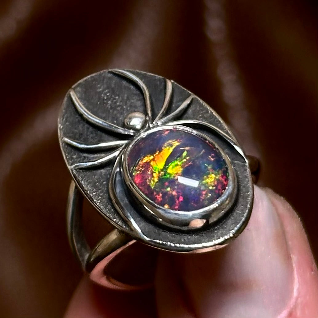 Black Opal spider ring- size 6.5