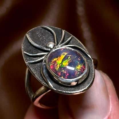 Black Opal spider ring- size 6.5
