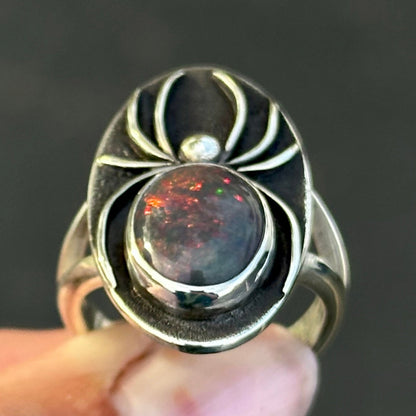 Black Opal spider ring- size 8