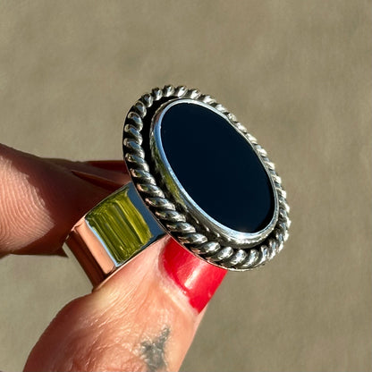 Onyx Oval Wide Band Ring - Made to Order