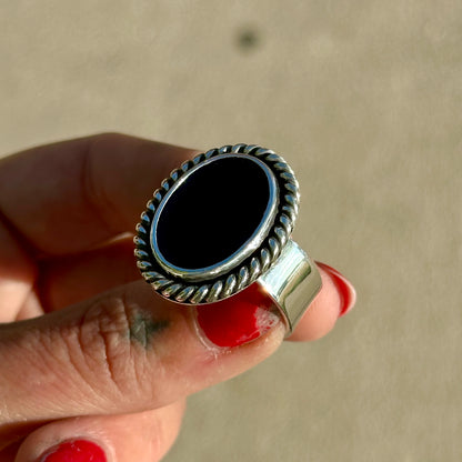 Onyx Oval Wide Band Ring - Made to Order