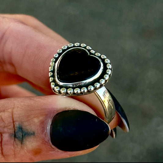 Beaded Onyx Heart Ring- Made to Order