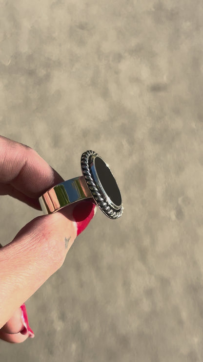 Onyx Oval Wide Band Ring - Made to Order